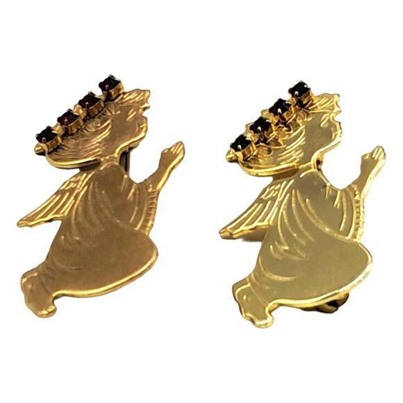 Vintage Angel Brooch Lot of 2 Red Rhinestones Kneeling Praying Gold Tone Pins Vi - Picture 3 of 5